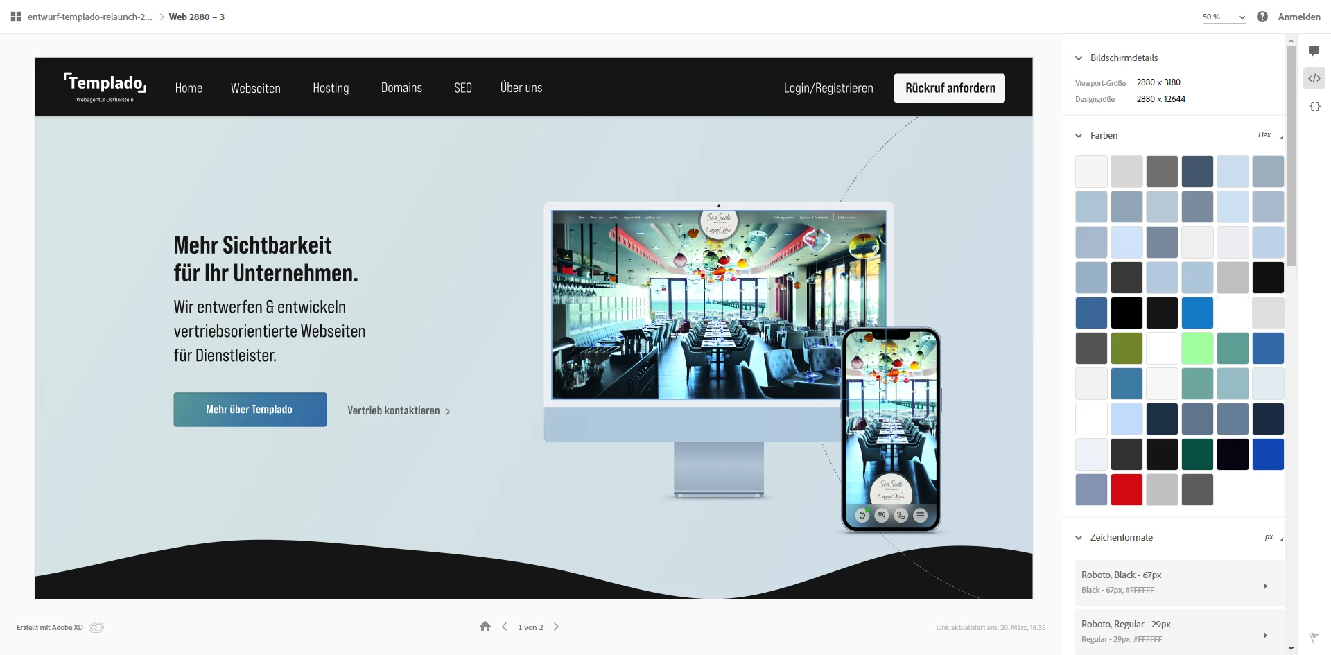 AdobeXD Ansicht der Vorlage zu Templado.de AdobeXD Ansicht der Vorlage zu Templado.de